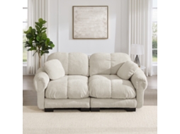 Sofá 2 Lugares Em Chenille, Design Acolchoado, Elegante, Modular, Almofadas Grossas, Encosto Ergonômico, Fácil Montagem, Caqui Claro