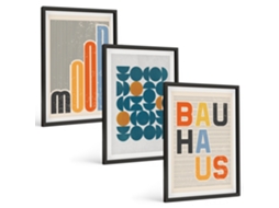 Conjunto De Pinturas Padrões Geométricos, Bauhaus Espelharte (3 Peças 40x60 Cm)