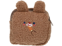 Porta-absorvente higiênico no formato Coelho, bolsa Pelúcia marrom bordada.