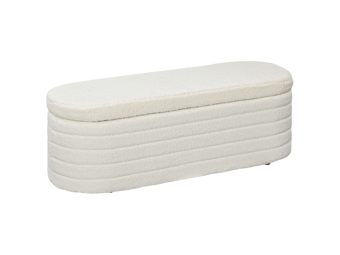 Banco Cama Com Armazenamento Tecido Pelúcia Branco Creme
