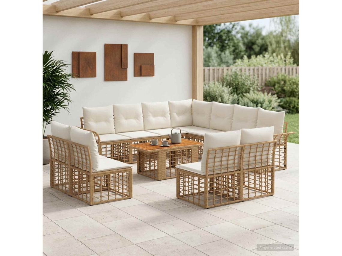 Vidaxl Conjunto De Sofá De Jardim 12 Unid. Natural E Branco Creme