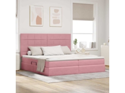 Vidaxl Cama Com Arrumação E Colchão Rosa 200 X 200 Cm Veludo