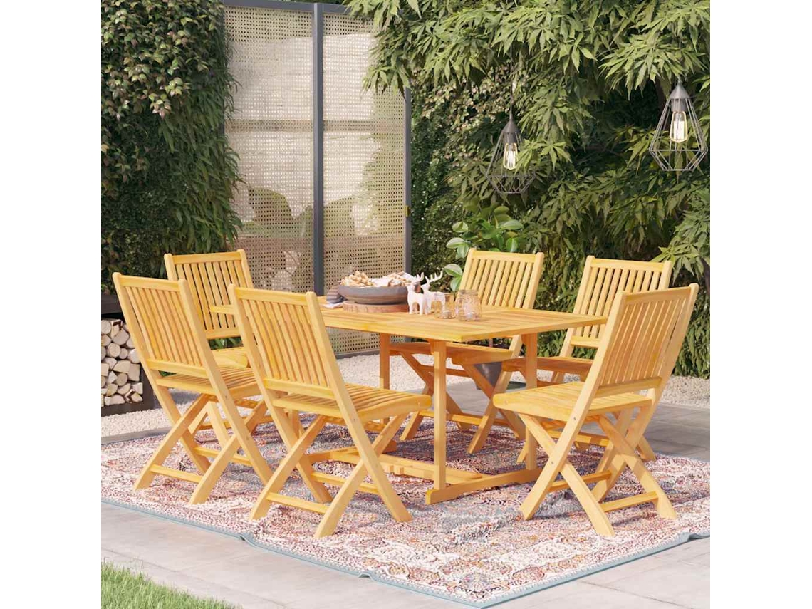 Vidaxl 7 Pcs Conjunto De Jantar Para Jardim Madeira De Teca Maciça