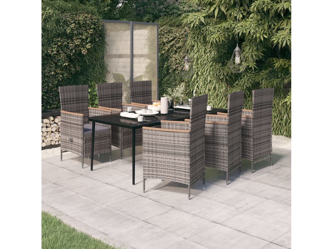 Vidaxl 7 Pcs Conjunto De Jantar Para Jardim Com Almofadões Cinza