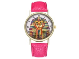 Reloj De Pulsera Unisex De Cuarzo Con Correa Pu Dial Redondo Números Romanos (rojo Rosa)