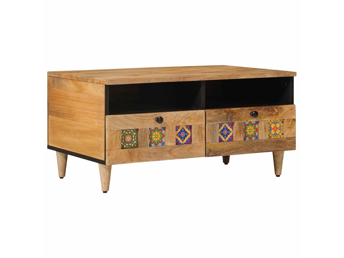 Vidaxl Mesa De Centro Natural 80 X 54 X 40 Cm Madeira De Manga Maciça