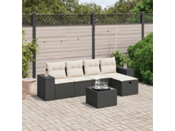 Vidaxl 6 Pcs Conjunto Sofás De Jardim C/ Almofadões Vime Pe Preto