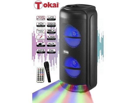 Caixa De Som Karaokê Tokai Com Microfone E Entrada Para Guitarra Usb Rádio Fm Micro Sd