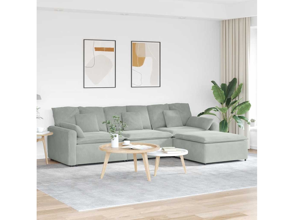 Vidaxl Sofá Modular com Pufes e Almofadas Cinzento claro