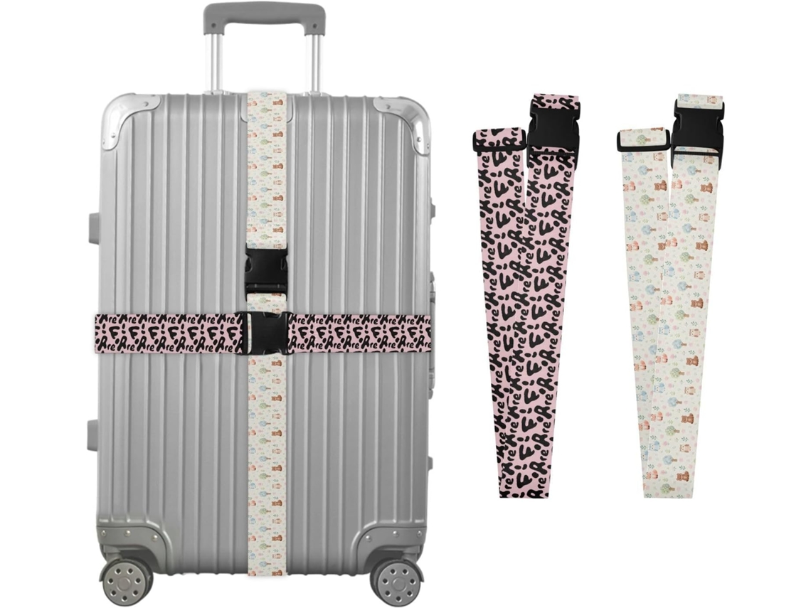 Conjunto De 2 Alças Bagagem Vintage Com Estampas Flores Em Espiral Arco Íris E Oncinha, Alças Ajustáveis E Portáteis