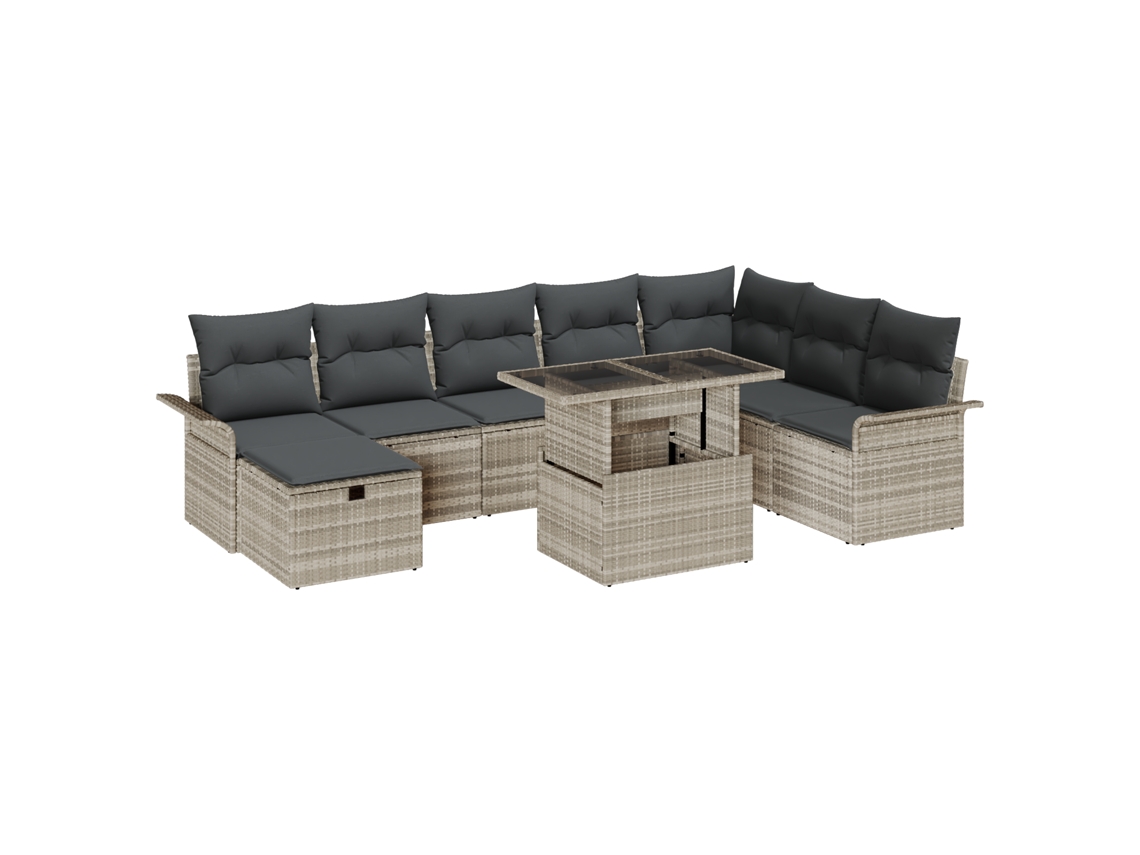 Conjunto 9 Conjunto De Sofá De Jardim Vidaxl Cinzento-claro Vime Pe (100 X 55 X 73 Cm)