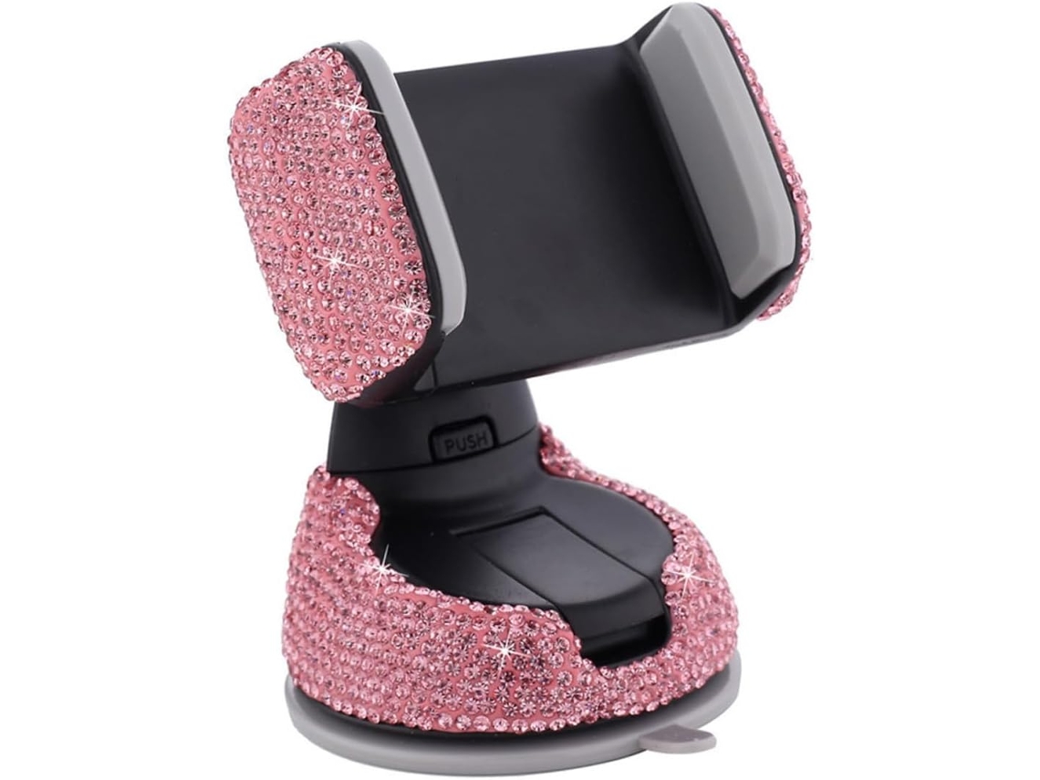 Suporte Ajustável Para Celular Veicular Com Strass, Design Compacto Em Plástico, Ideal Para Mulheres.