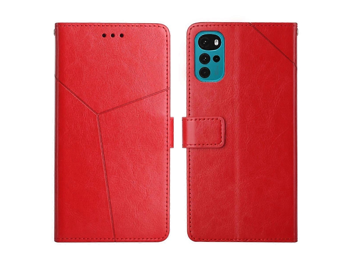 Capa De Couro Com Costura Em Y E Design Flip Horizontal Para Motorola Moto G22