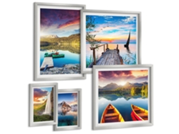 Conjunto De Pinturas Constelação Da Galáxia De Capricórnio Moldura Prateada Quadros Para O Escritório Espelharte (conjunto De 5 Imagens)