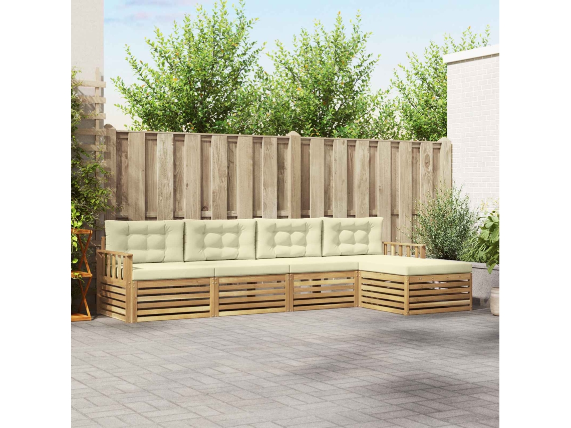 Vidaxl Conjunto De Sofás Para Exterior 5 Unid. Branco E Creme