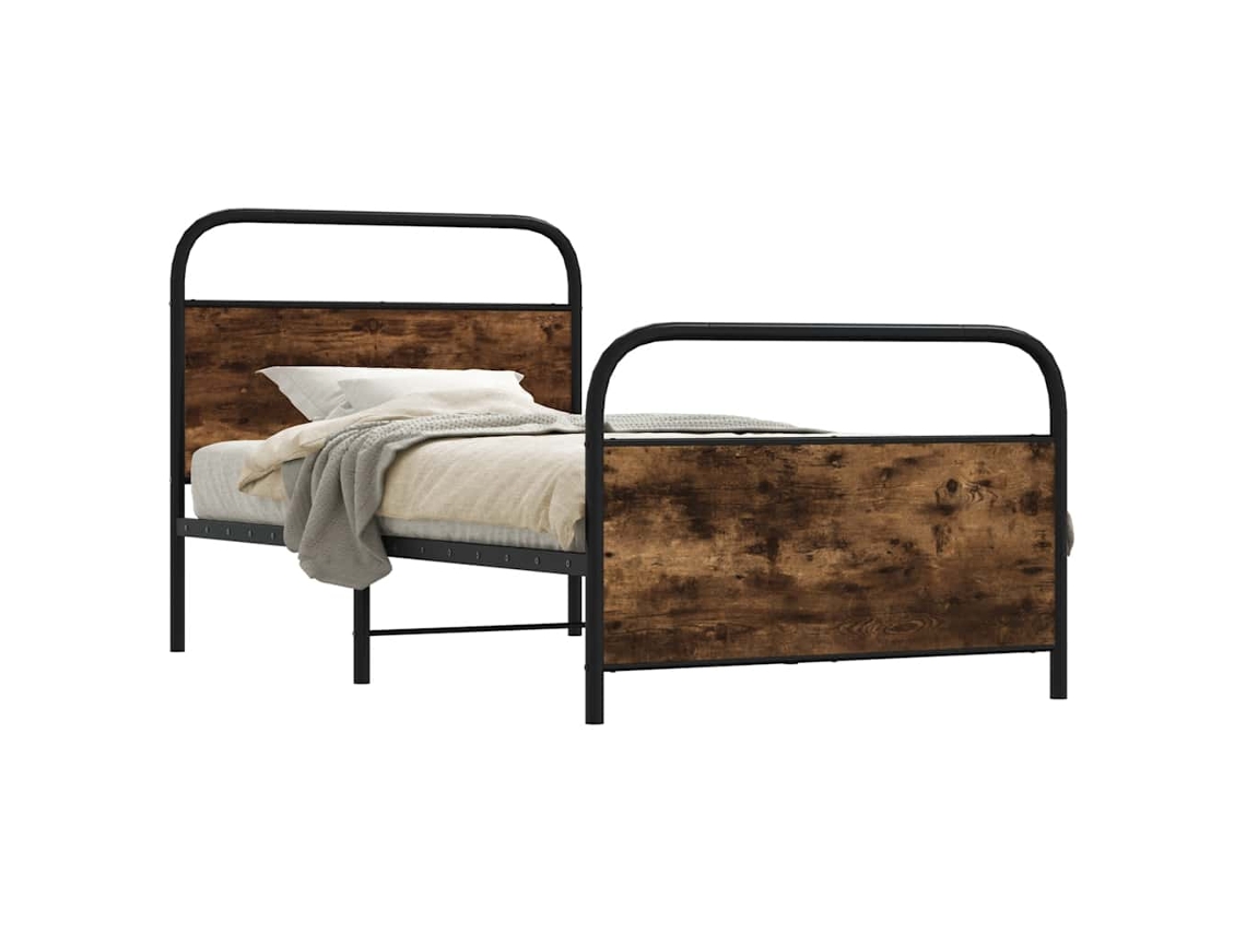 Vidaxl Estrutura Cama S/ Colchão Derivados De Madeira Carvalho Fumado