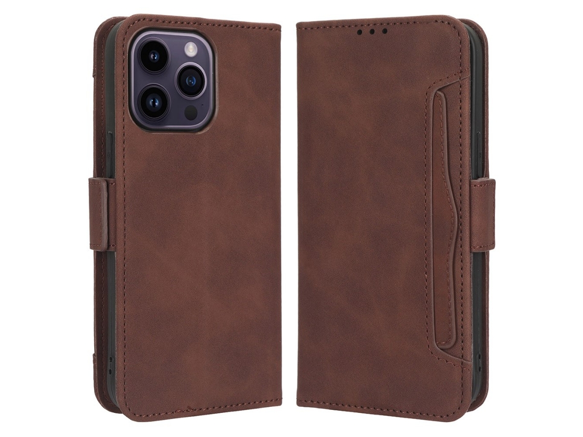 Capa Para Iphone 14 Pro Pele Sintética Com Porta-cartões Castanho