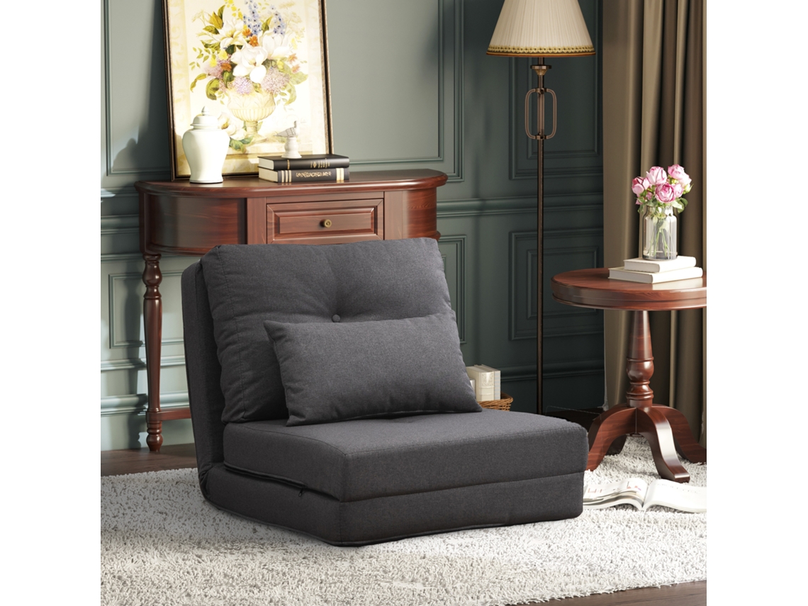 Sofá de chão 2 em 1 com encosto ajustável, cama dobrável, almofadas decorativas, linho, assento de chão confortável Liptaptyn