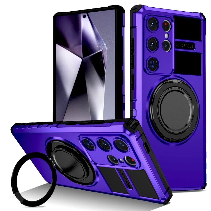 (roxo Escuro, Galaxy S23) Capa Protetora Elegante E Resistente A Impactos Para Samsung, Com Suporte Giratório Para Carregamento Magnético.