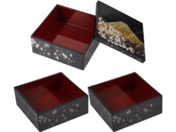 Marmita Japonesa Bento De Plástico Preto, 3 Camadas, Com Tampa