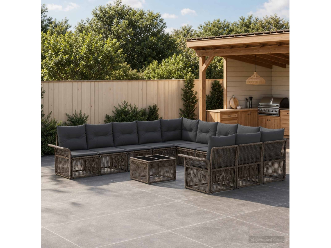 Vidaxl Conjunto De Sofá De Jardim 12 Unid. Cinzento Vime Pe