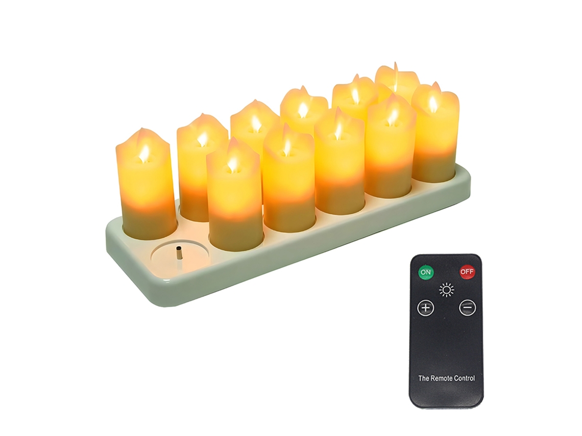 Pacote com 12 velas LED sem chama, recarregáveis, amarelo quente, controle remoto | S/MARCA