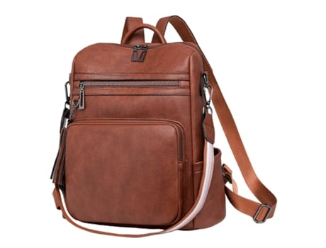 Mochila De Viagem Feminina Da Moda, Bolsa Escolar Casual, Bolsa De Ombro De Pu Com Borlas E Bolsos Organizacionais, Marrom Avermelhado Giecy