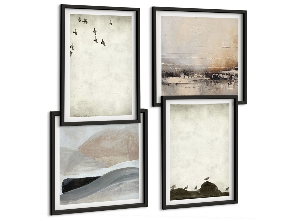 Quadros Decorativos Para Parede Motivos Suaves De Plantas Moldura Preta Imagens Para Um Quarto Infantil Espelharte (conjunto De 4 Imagens)