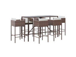 Conjunto de 7 Pcs de Bar para Jardim com Almofadões em Vime Castanho MAISON EXCLUSIVE