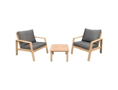Conjunto de Mobiliário de Jardim Tiga de 2 Lugares em Acácia com Almofadas Cinzentas