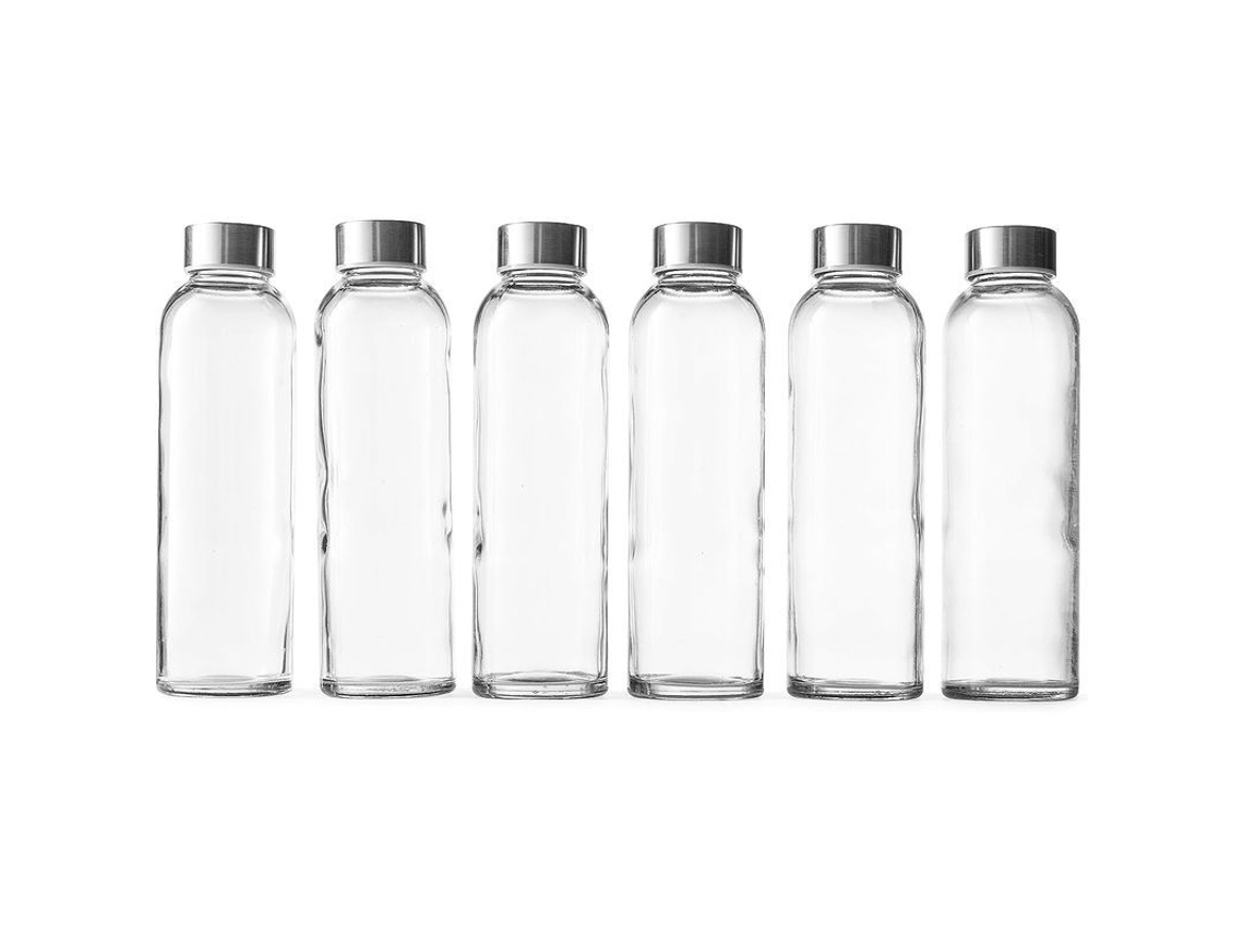 2026 botellas de Vidrio Transparente Con Tapa, 18 Oz Reciclables, Sin Bpa, Ecoamigables, Boca Ancha, 6 Unidades