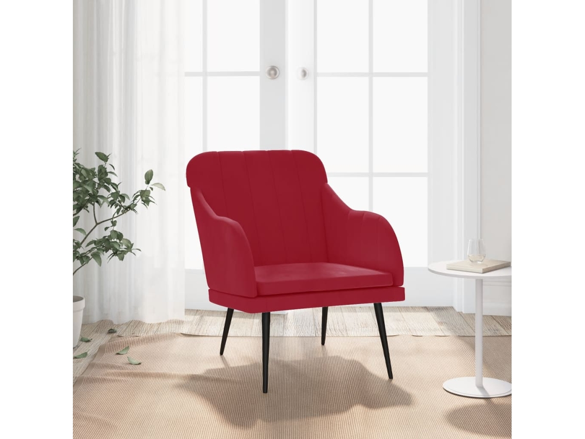 Cadeira com Apoio de Braços VIDAXL (Vermelho - Veludo - 63 x 76 x 80 cm)