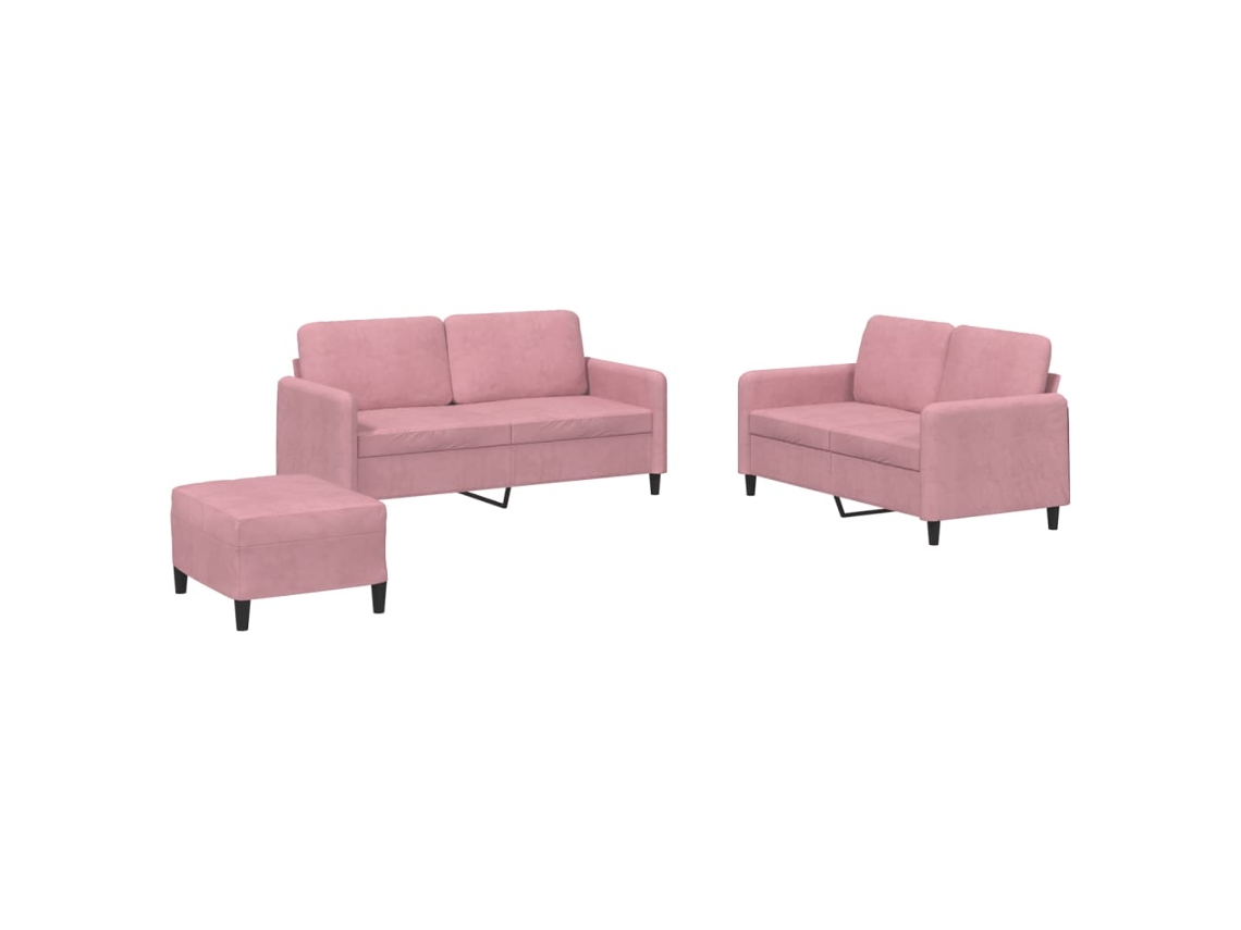 Conjunto 3 de Sofás Veludo Vida Xl Rosa