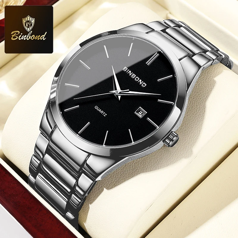 Relógio de Quartzo Masculino Clássico e Elegante com Visor de Data, Aço Inoxidável, Resistente À Água de Alta Qualidade. MDUG (prateado e Preto)