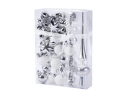 Conjunto de Decoração de Natal com 34 Bolas de Natal Plástico Inquebrável Decoração de Árvore de Natal Cor Branco Prateado