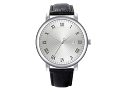 Relógio de pulso masculino elegante em couro PU (pulseira preta e branca)