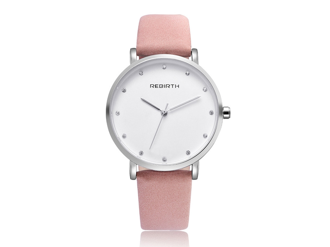 Relógio de Pulso Feminino com Strass de Couro Pu e Movimento de Quartzo Rosa