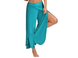 2026 pantalones Harem Palazzo de Yoga para Mujer de Talla Grande Pierna Ancha Suelta Flowy Con Slit Vjr M Azul