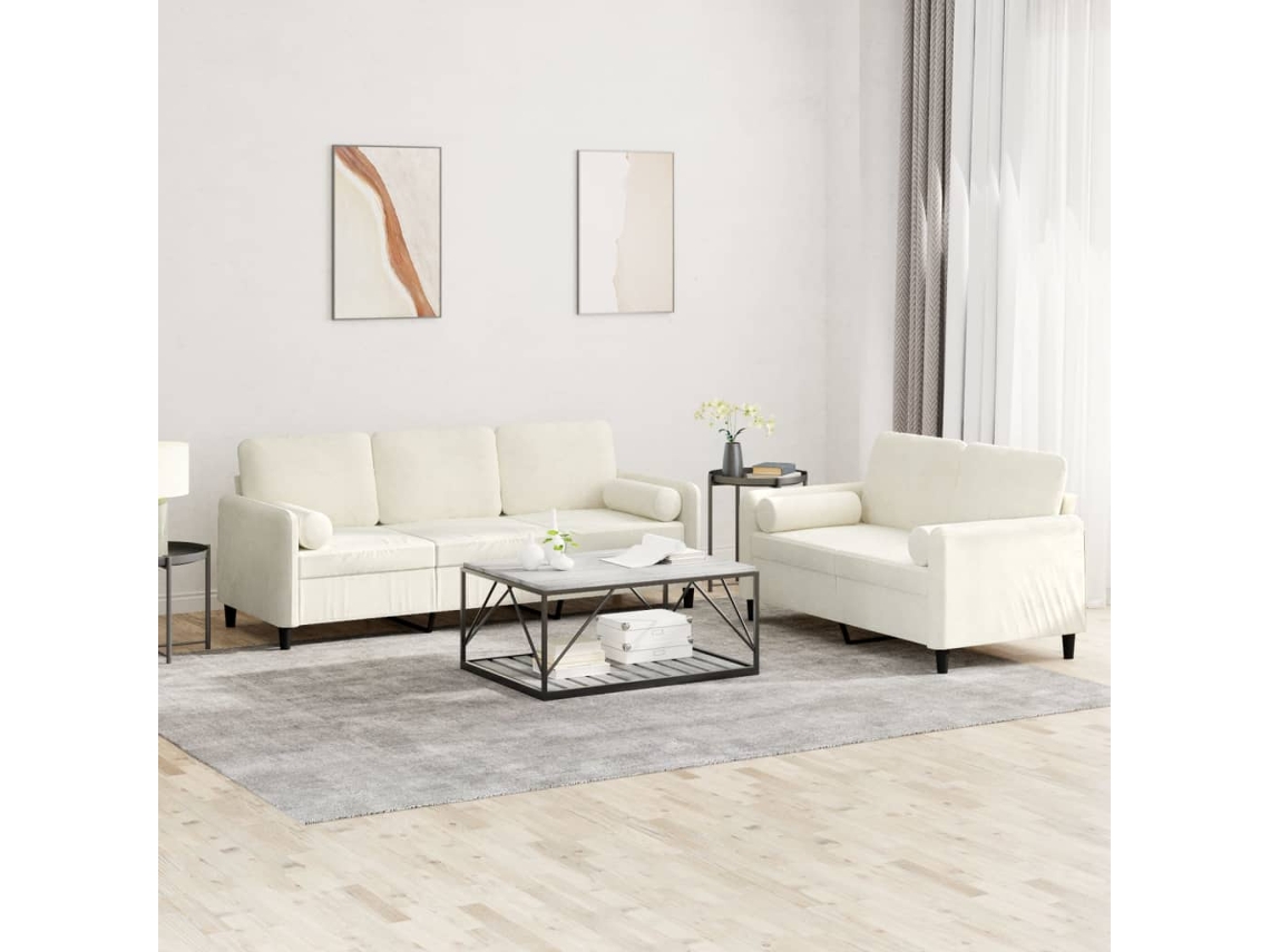 Vidaxl 2 Pcs Conjunto de Sofás com Almofadas Veludo Cor Creme