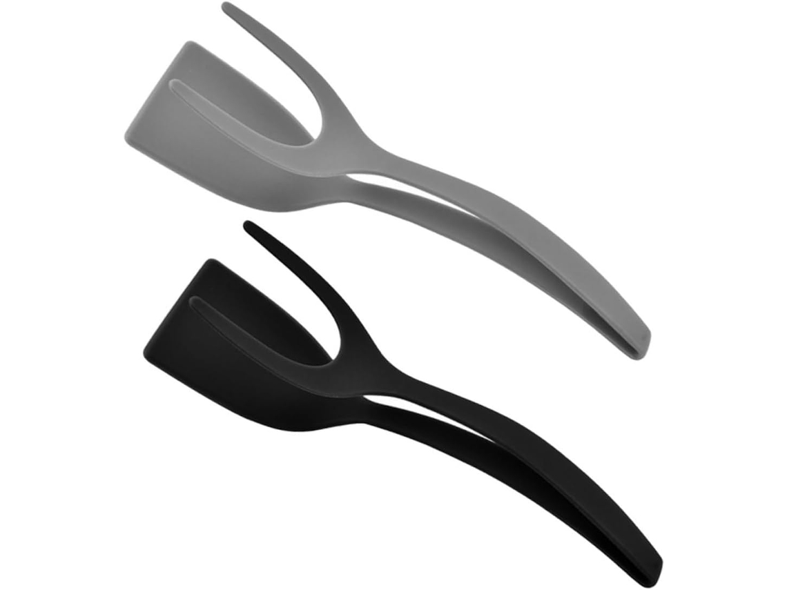 Pinça De Cozinha Multifuncional Galpada Em Nylon, Conjunto De 2 Peças, Cinza E Preto, Espátula Pinça 2em 1-resistente Ao