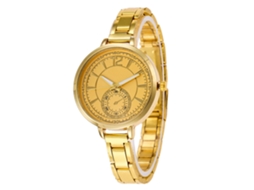 Relógio de Pulso de Quartzo Simples com Pulseira de Aço para Homens e Mulheres (ouro)
