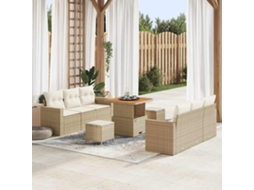 Vidaxl Conjunto De Sofá De Jardim Com Almofada 9 Pcs Bege Vime Pe