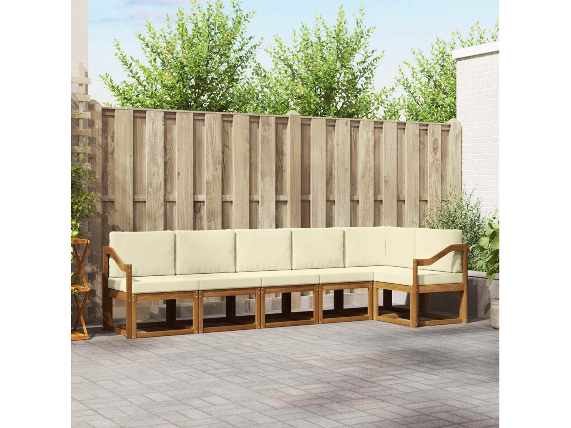 Vidaxl Conjunto De Sofás Para Exterior 6 Unid. Natural E Creme