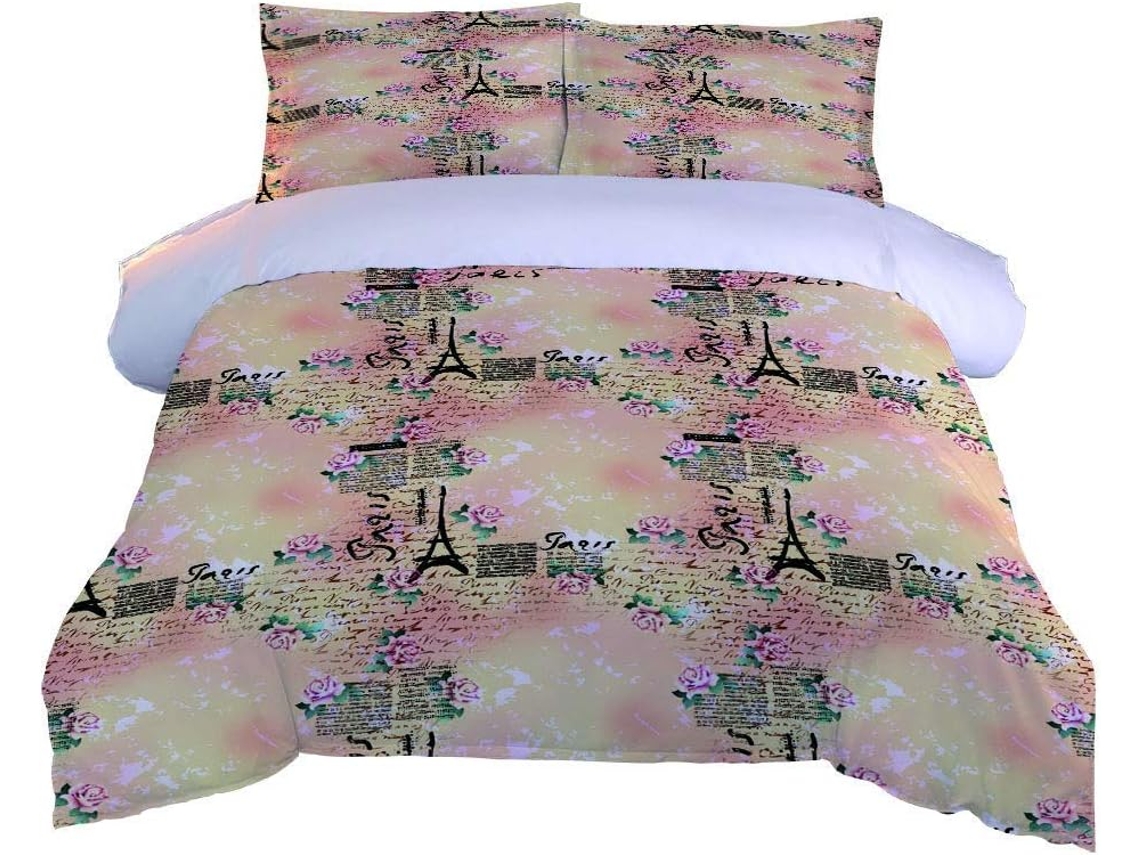 Capa de Edredom com Estampa Flores Rosa em Microfibra Fronha 140x200cm