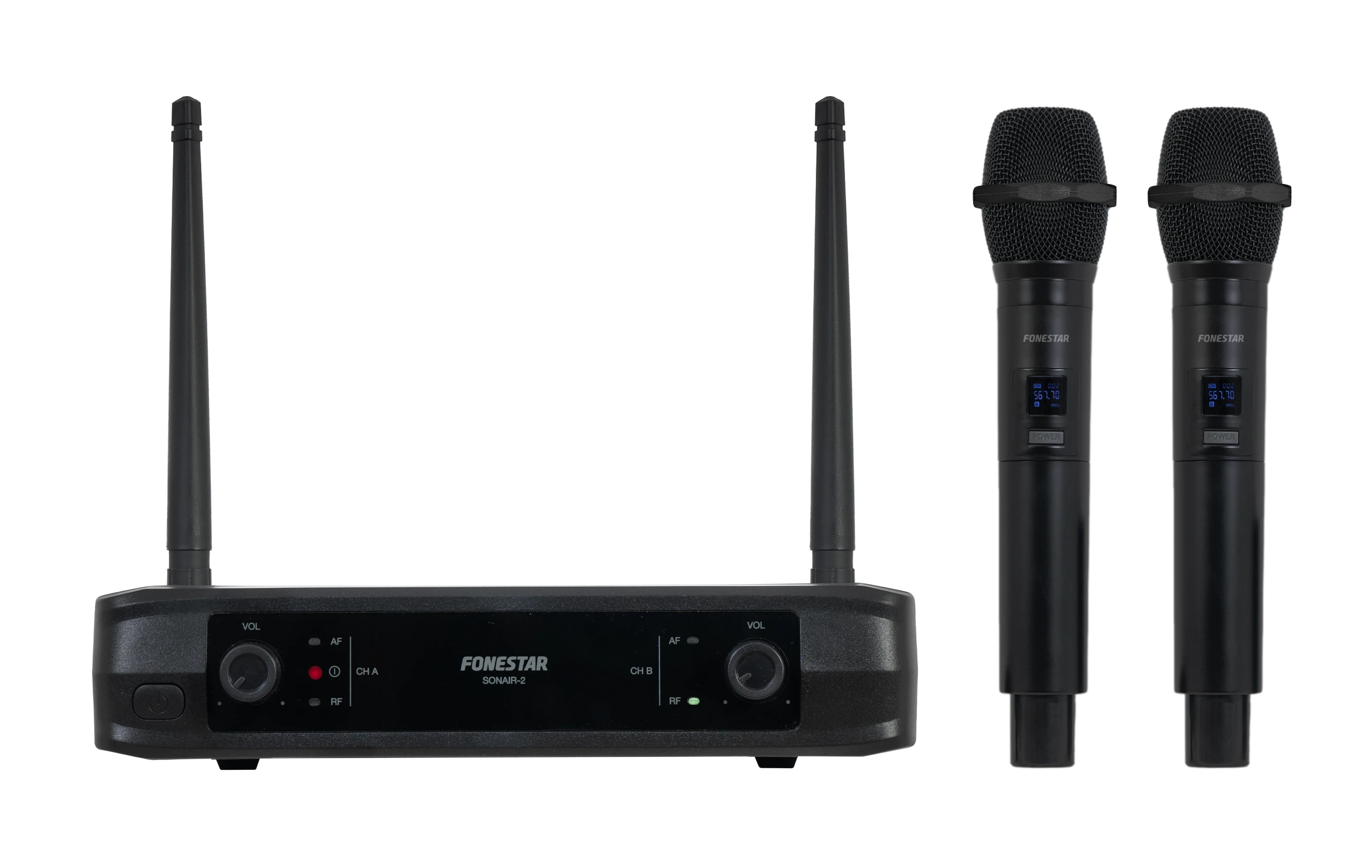 Microfone Wireless Duplo de Mão UHF/ Inclui Receptor FONESTAR Sonair-2M