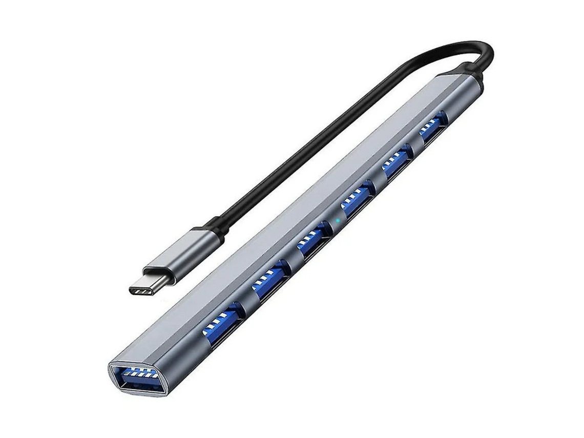 Hub Usb 3.0 de 7 Portas com Material de Liga de Alumínio e Várias Interfaces para Transferência de Dados em Alta Velocidade Cinza YIZHOOD