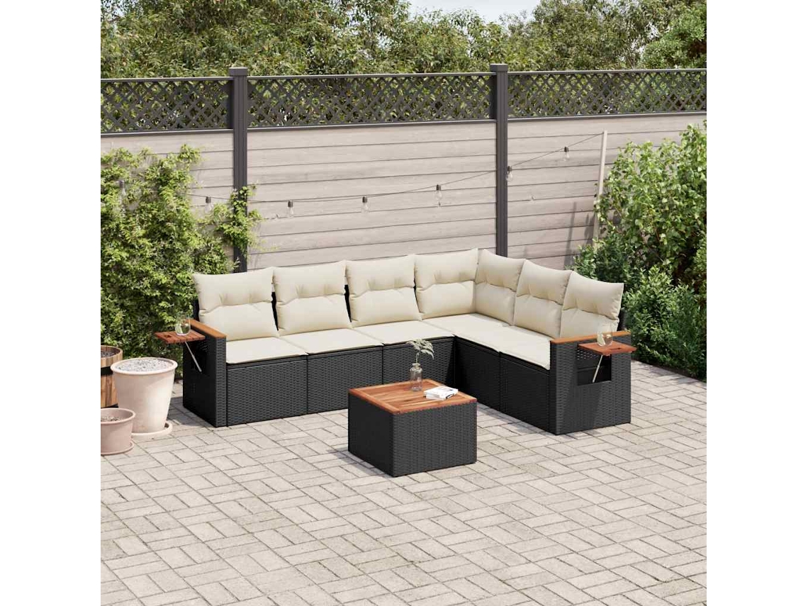 Vidaxl 7 Pcs Conjunto De Sofás P/ Jardim C/ Almofadões Vime Pe Preto