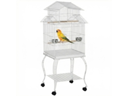Gaiola Pássaros para com Rodas Bandeja Amovível Portas Comedouro Poleiro e Prateleira Inferior 50x49x137cm Branco