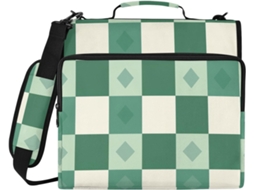 Pasta 3 Argolas Xadrez Creme Jade Com Alça E Ombro Removível, Impermeável, Armazenamento de Documentos Escolar