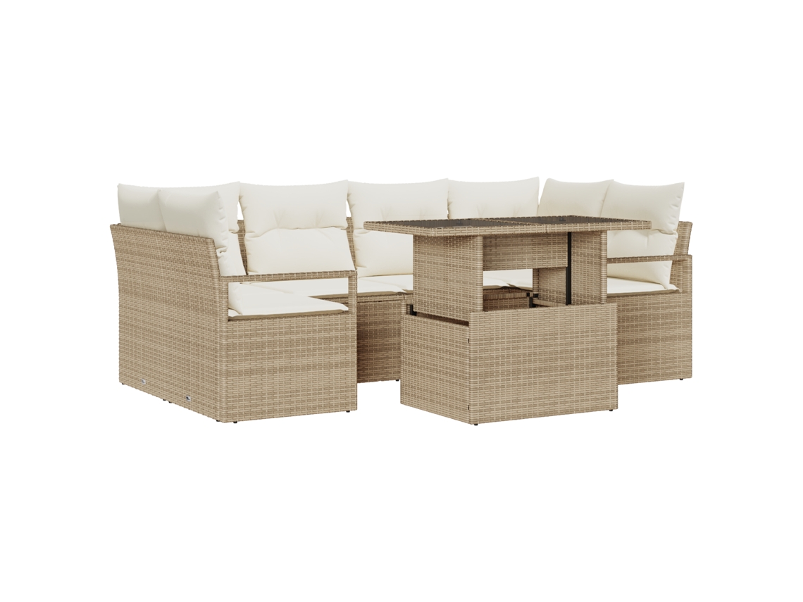 Conjunto 7 Conjunto De Sofá De Jardim Vidaxl Bege Vime Pe (100 X 55 X 73 Cm)